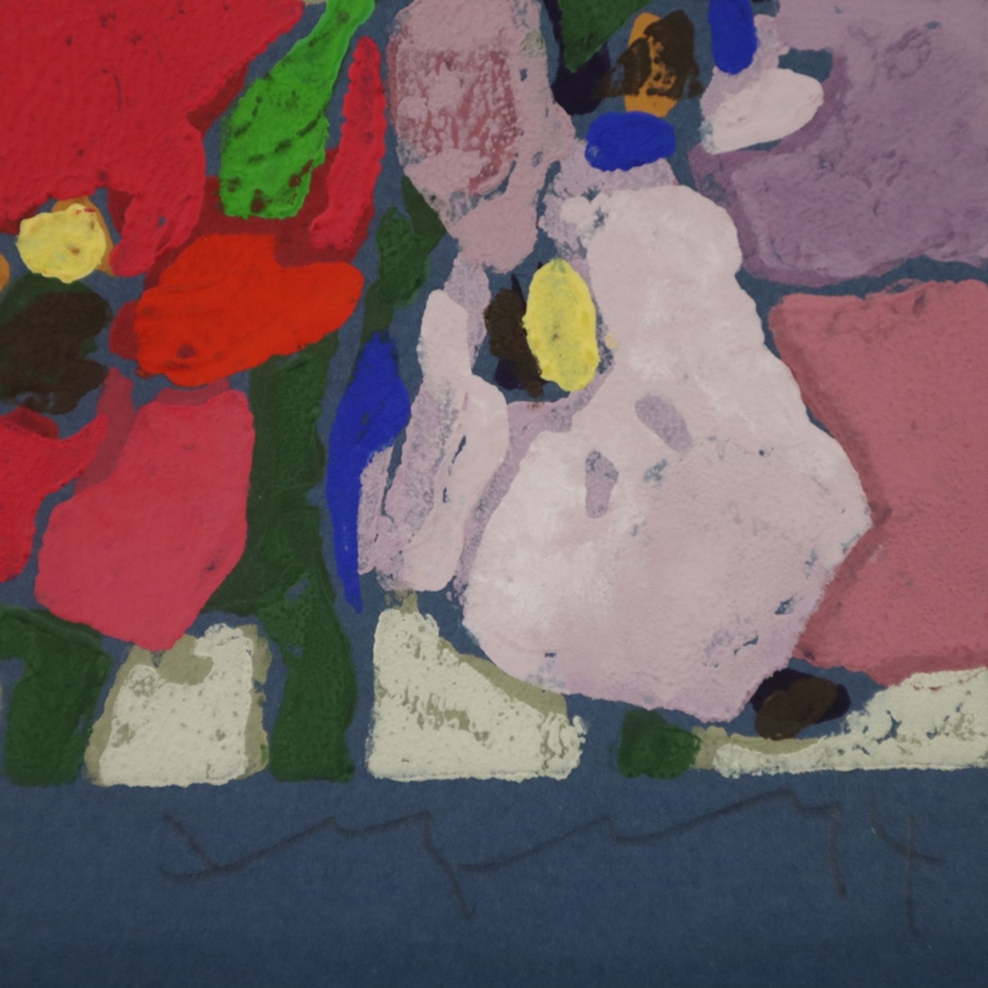 Fußmann, Klaus (*1938 Velbert) - Drei Blumenkompositionen, Farblinolschnitte auf blauem bzw. grünem - Image 8 of 8