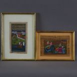 Indo-persische Buchmalereien- 2-tlg, Miniaturseiten aus Handschriften in feiner Deckfarbenmalerei,
