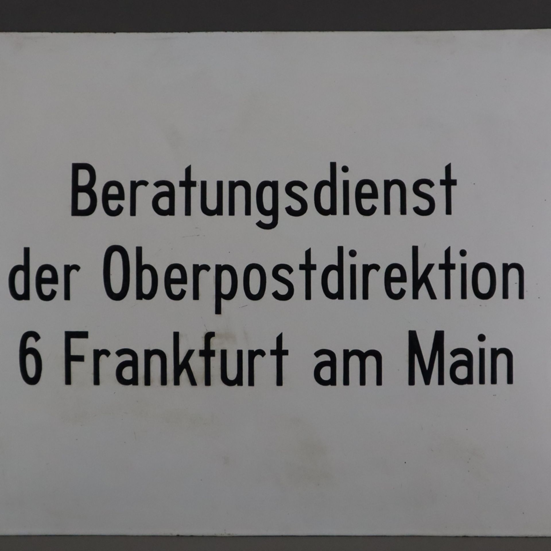 Großes Emailschild "Beratungsdienst der Oberpostdirektion Frankfurt am Main" - gewölbtes Metall, em