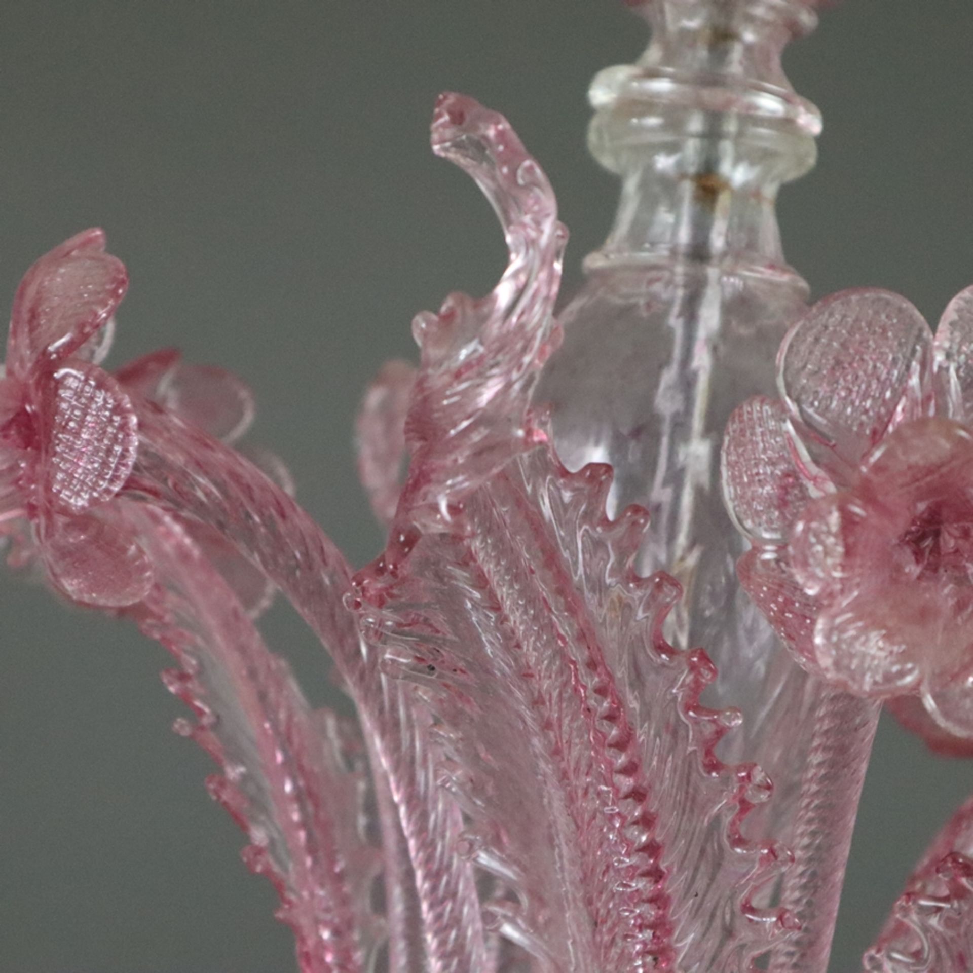 Großer luxuriöser Deckenleuchter aus Muranoglas - Venedig, Italien, 20. Jh., roséfarbenes Glas, 6-f - Bild 5 aus 12