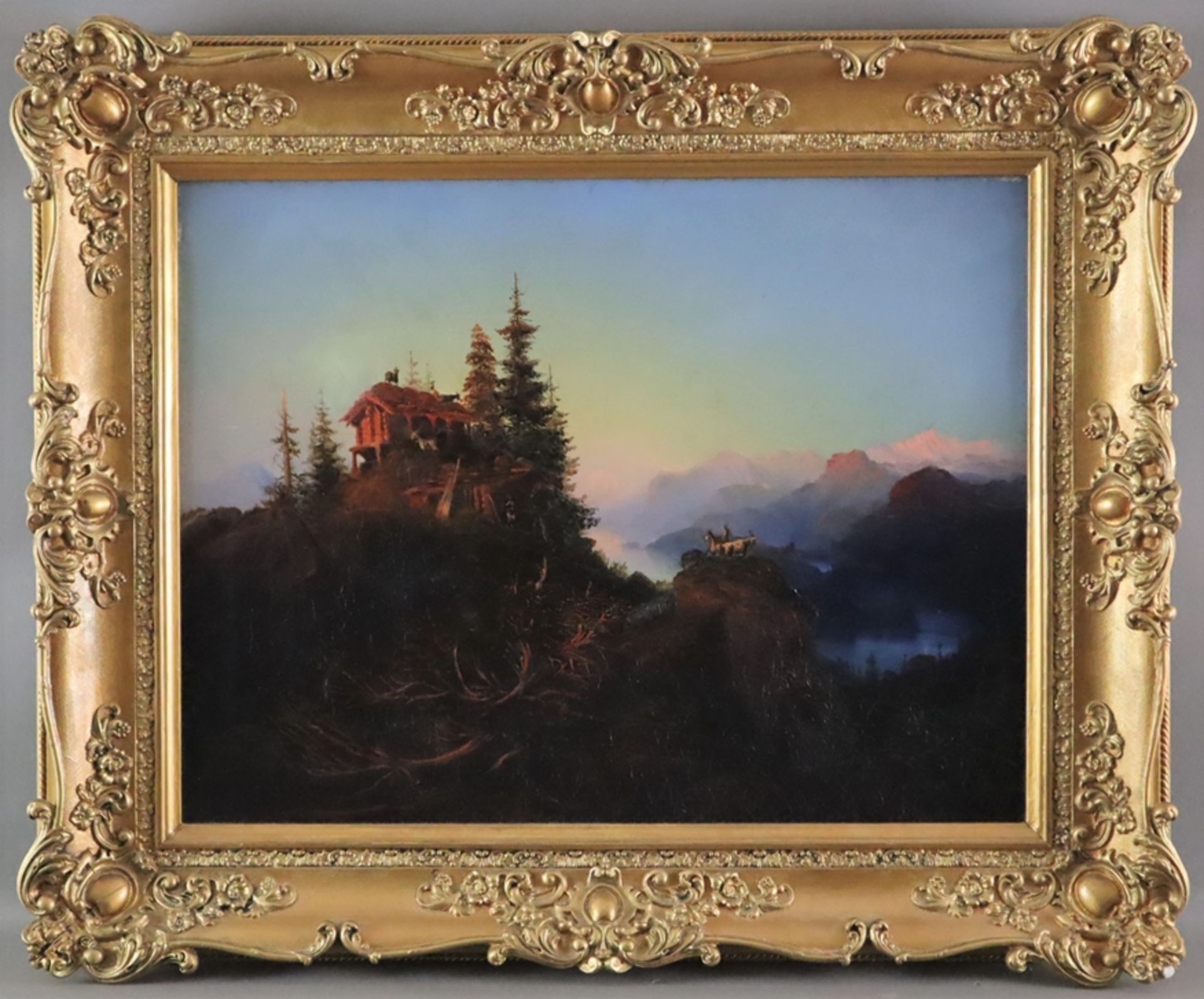 Wilhelmy, Louis (19. Jh.) - "Alpenglühen am Brienzersee", Blick in eine weite Gebirgslandschaft mit - Bild 2 aus 13