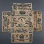 Konvolut von 8 CSD-Souvenirbanknoten-8 Repliken der Währung von den Konföderierten Staaten von Ameri