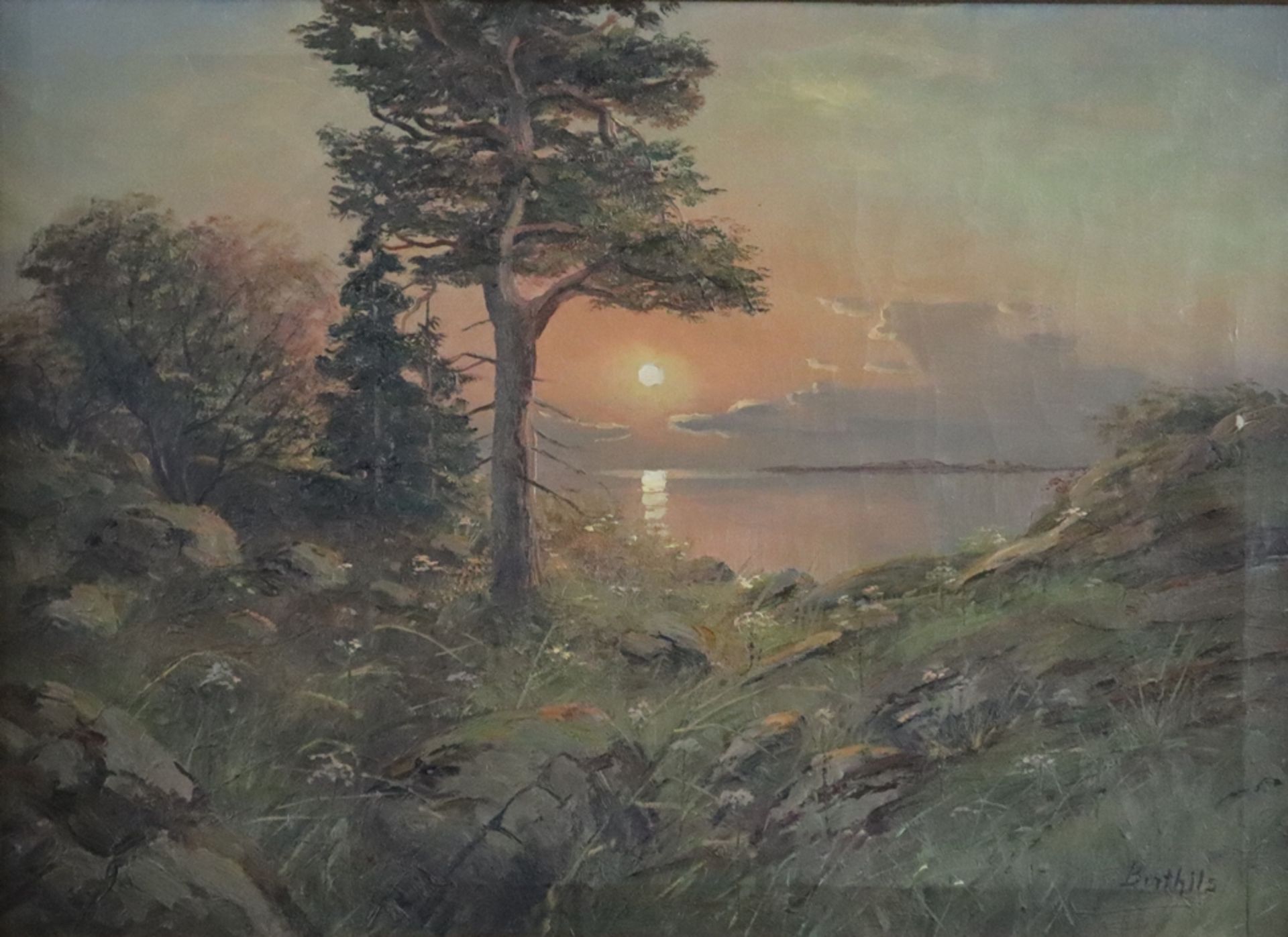 Berthils, Birger (1891-1967) - Küstenlandschaft bei Sonnenuntergang, Öl auf Leinwand, unten rechts 
