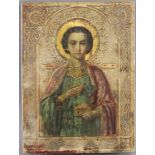 Kleine Ikone mit dem Heiligen Panteleimon - Russland, nach 1900, Großmärtyrer und als Heiler einer