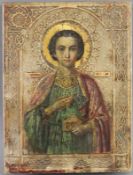 Kleine Ikone mit dem Heiligen Panteleimon - Russland, nach 1900, Großmärtyrer und als Heiler einer 