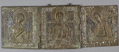 Deesis-Reiseikone - Russland, 19.Jh., Bronzelegierung, teils schwarz und weiß emailliert, Triptycho