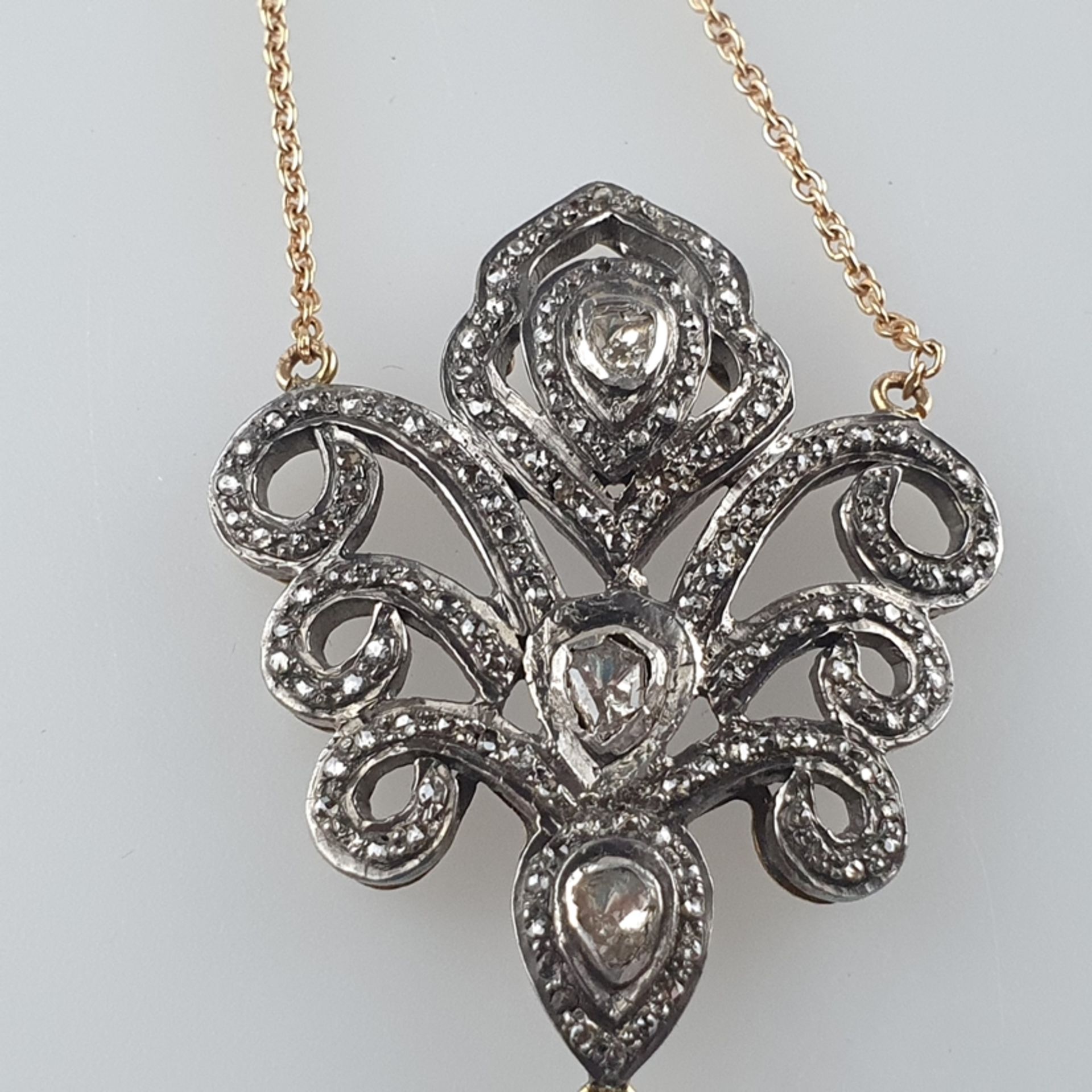 Diamantanhänger nach antikem russischem Vorbild an Kette - Silber, teils vergoldet, Anhänger in vol - Bild 5 aus 6