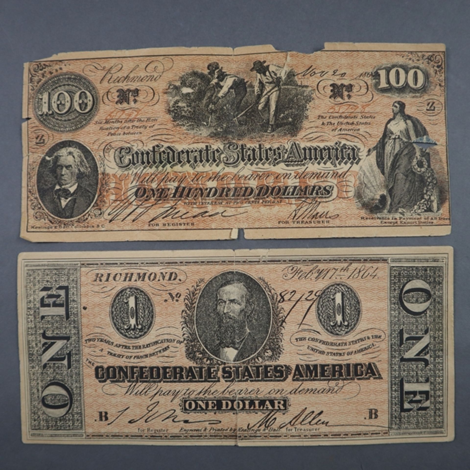 Konvolut von 8 CSD-Souvenirbanknoten-8 Repliken der Währung von den Konföderierten Staaten von Ameri - Bild 5 aus 6