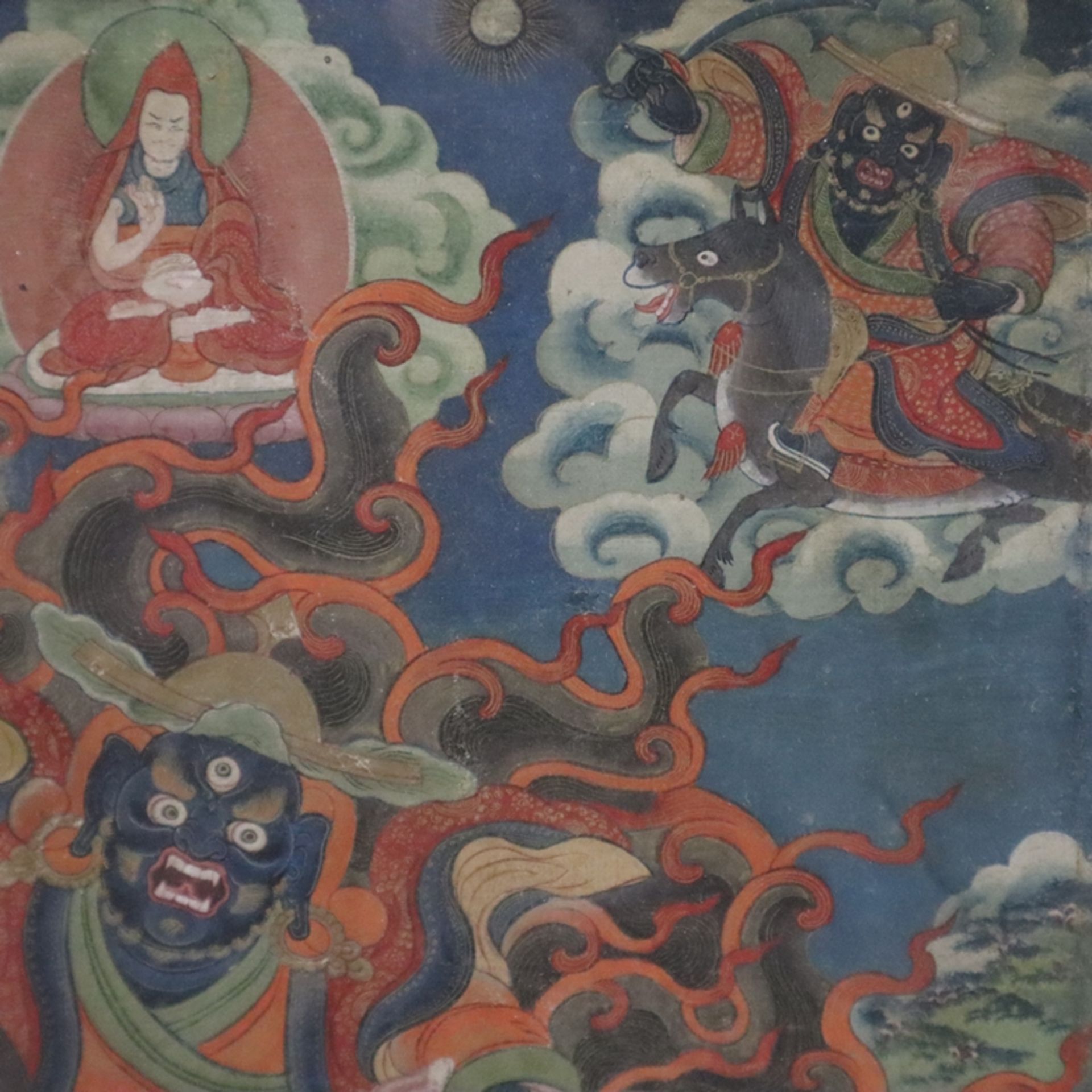 Thangka der Schutzgottheit Shingjachen (Tib. shing bya can) - Tibet 19.Jh., Nyingma und Gelug Tradi - Image 5 of 11
