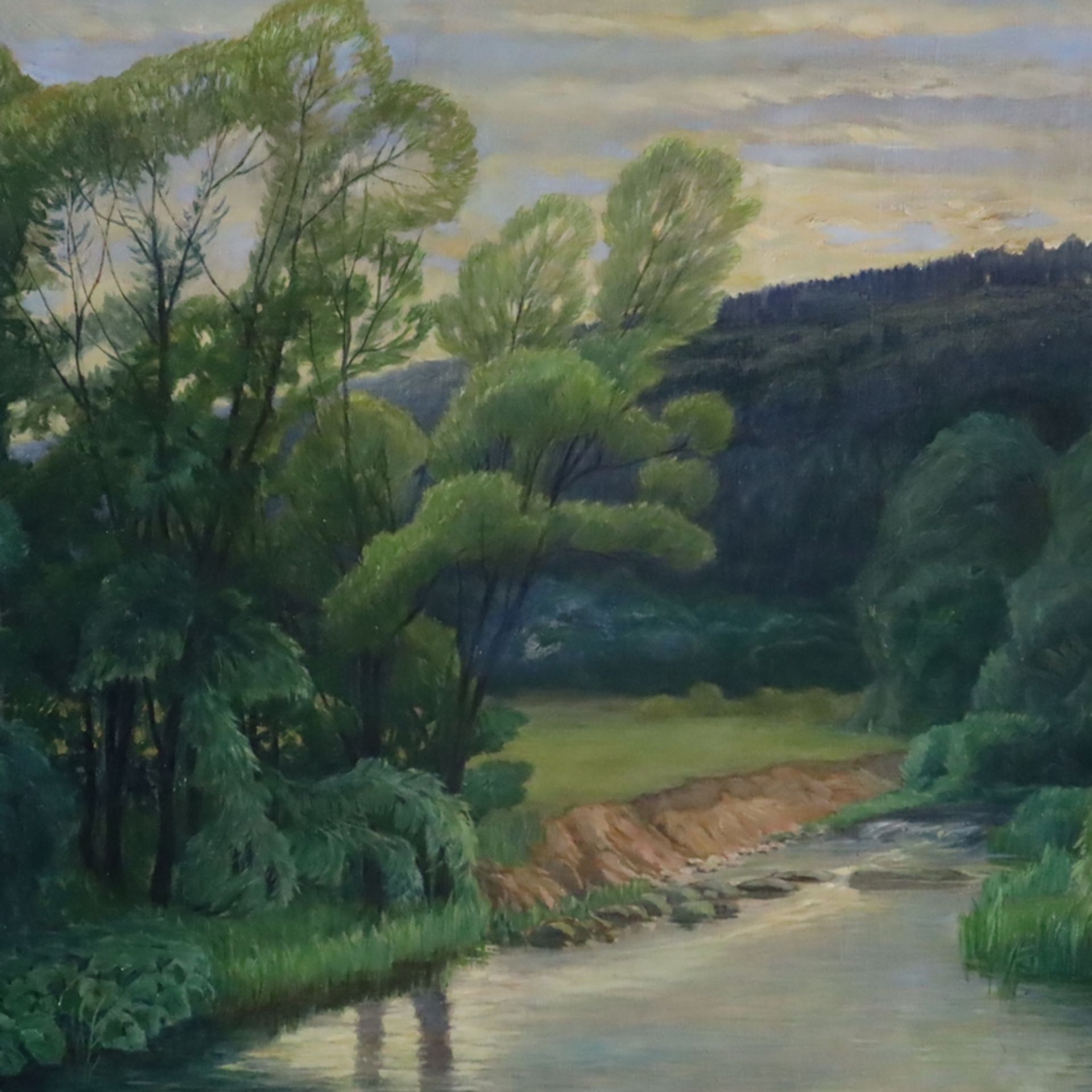 Fieth, E. -1.Hälfte 20.Jh. - Blick auf einen Flusslauf mit üppiger Vegetation, Öl auf Leinwand, lin - Bild 3 aus 9