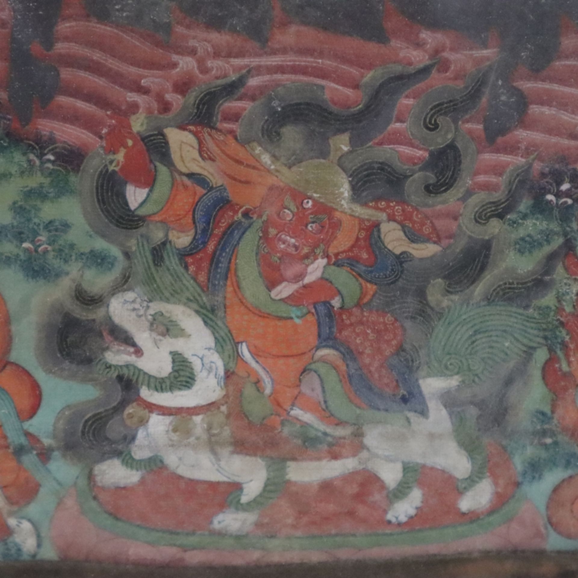 Thangka der Schutzgottheit Shingjachen (Tib. shing bya can) - Tibet 19.Jh., Nyingma und Gelug Tradi - Image 10 of 11