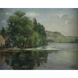 Pfau, Conrad (1885 Bad Wimpfen - München 1954, dt. Maler und Graphiker) - Romantische Flusslandscha