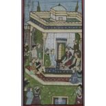 Indische Miniaturmalerei - Durbar-Szene mit Großmogul Nasir ud din Muhammad Humayun, feine Temperam