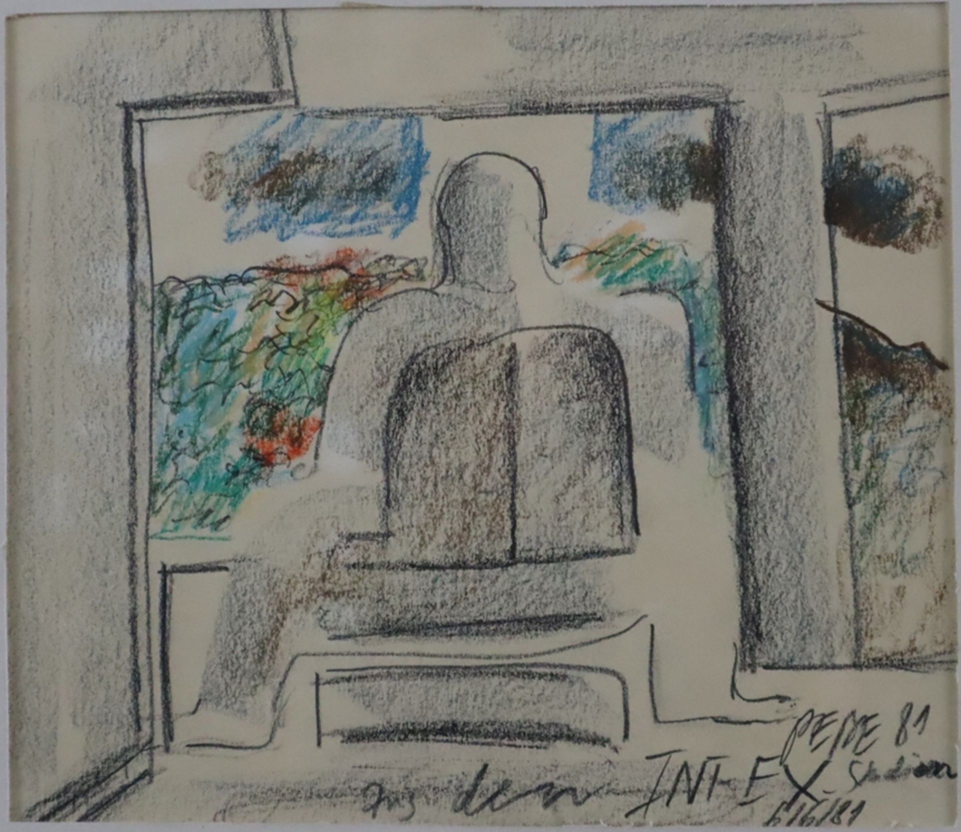 PEBE (Paul Bader, 1928-2019) - "INT-EX", 1981, Pastellkreide auf Papier, unten rechts, signiert und