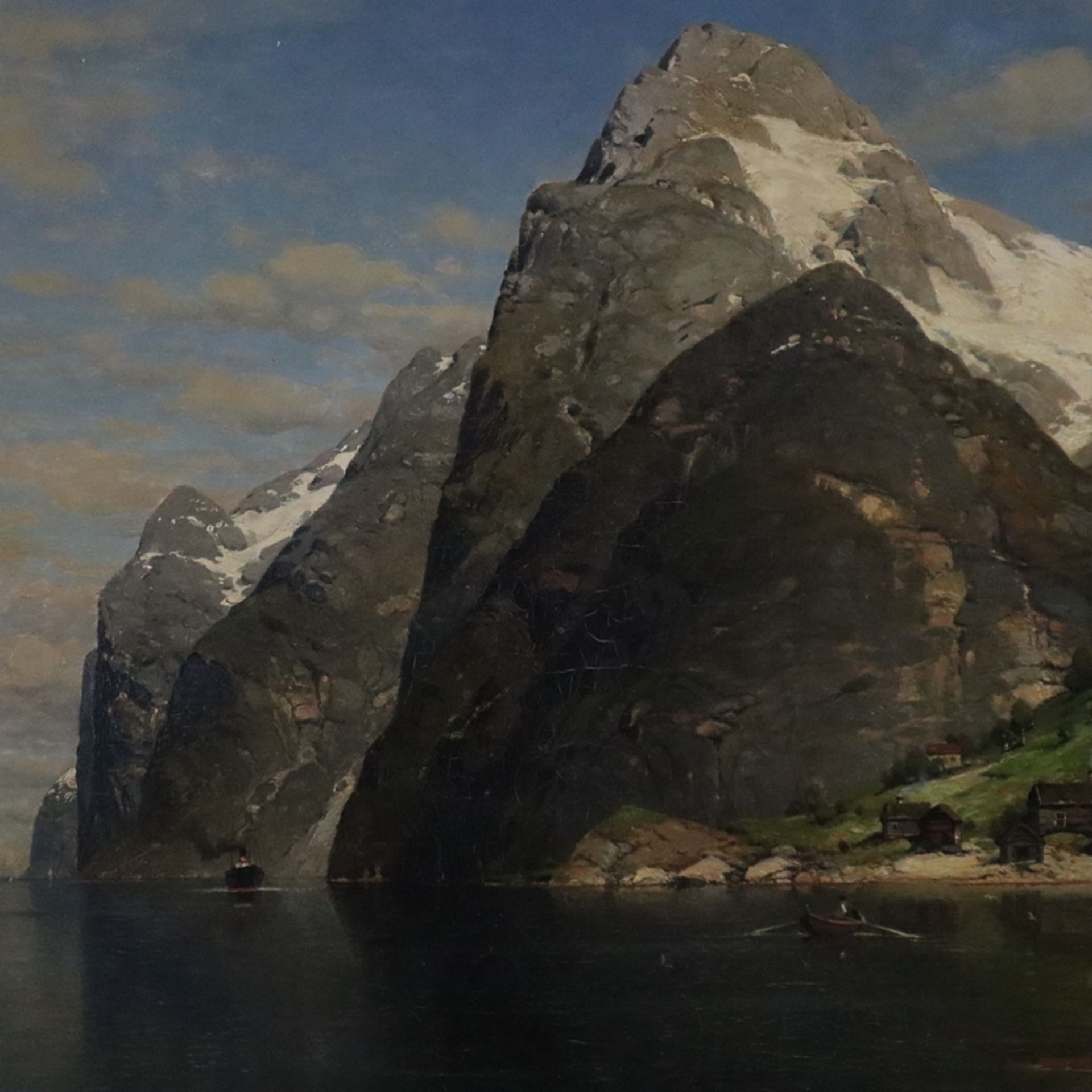 Rose, Karl Julius (1828-1911) - Fjordlandschaft, Öl auf Leinwand, signiert, ortsbezeichnet und dati - Bild 3 aus 10