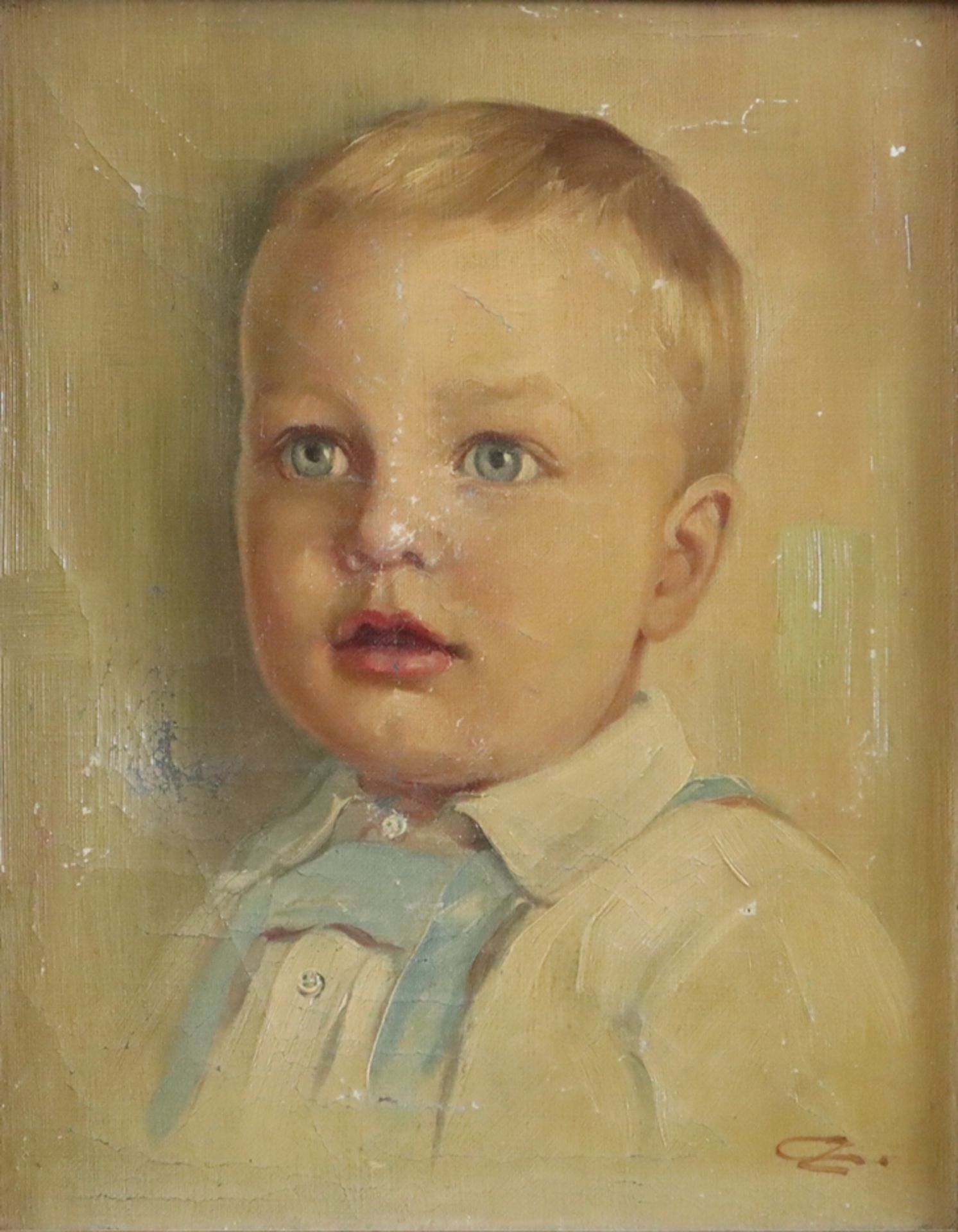 Monogrammist/in "CZ" ( 1. H. 20. Jh.) - Ausdrucksvolles Portrait eines kleinen Jungen, Öl auf Leinw