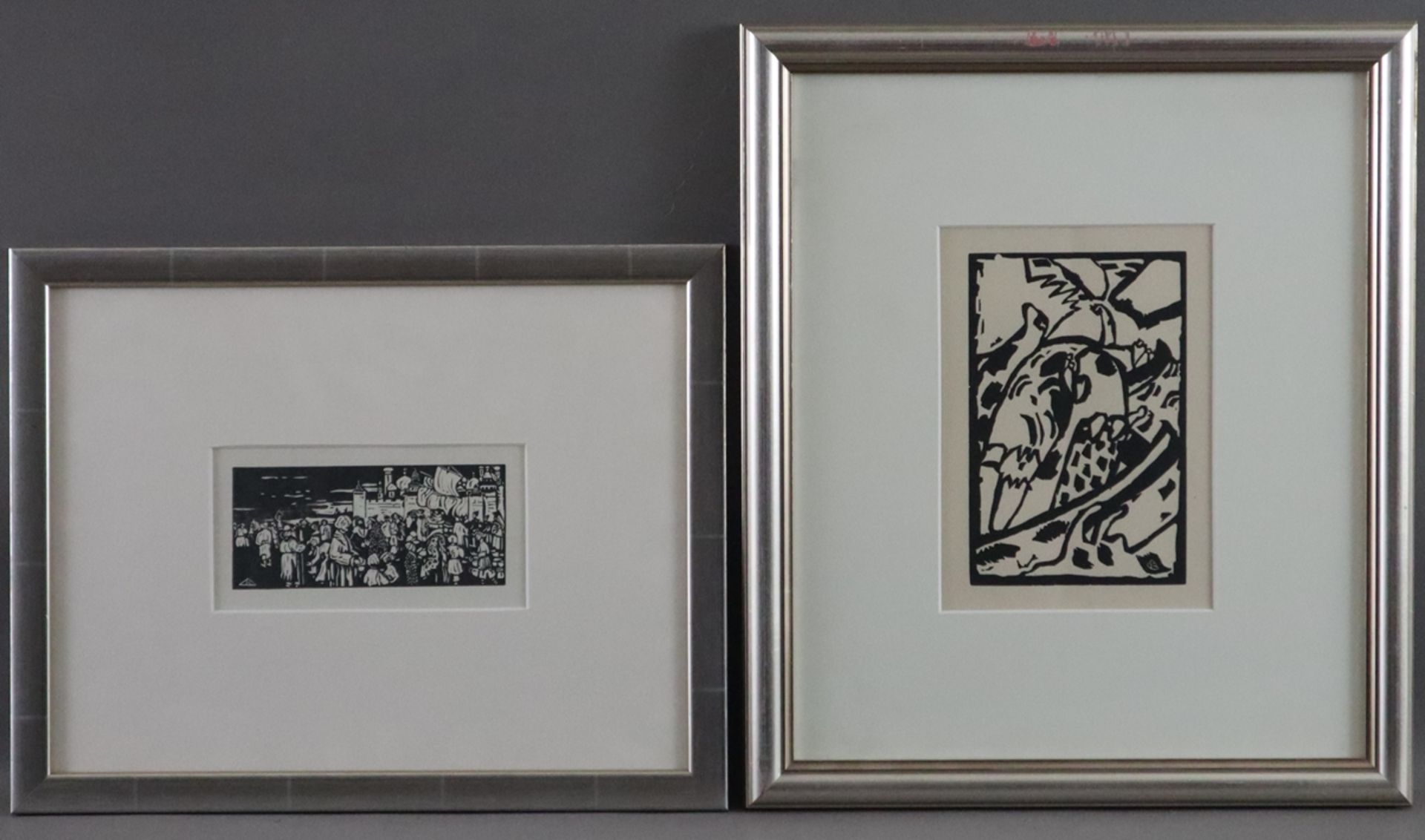 Kandinsky, Wassily (1866 Moskau - 1944 Neuilly-sur-Seine) - Zwei Holzschnitte, jeweils in der Platt