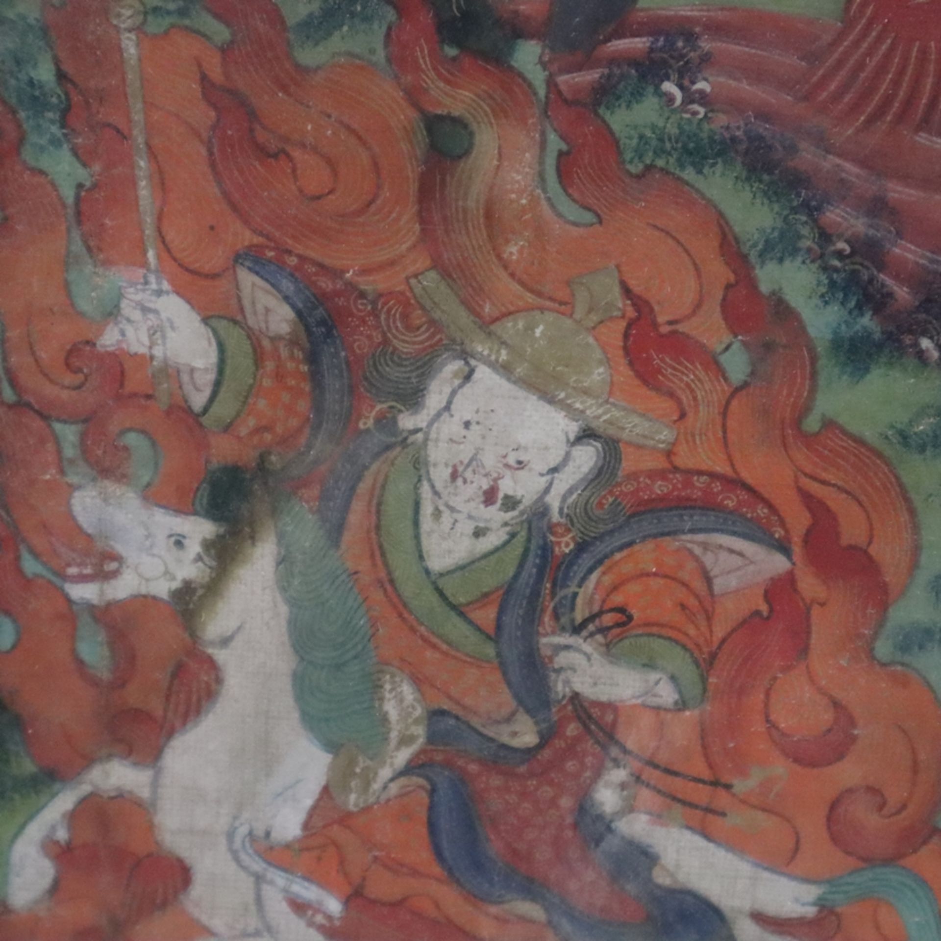 Thangka der Schutzgottheit Shingjachen (Tib. shing bya can) - Tibet 19.Jh., Nyingma und Gelug Tradi - Image 9 of 11