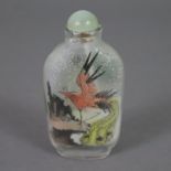 Snuffbottle - China, 20. Jh., abgeflachte Rouleau-Glaswandung, beidseitige Innenwandmalerei mit Vog