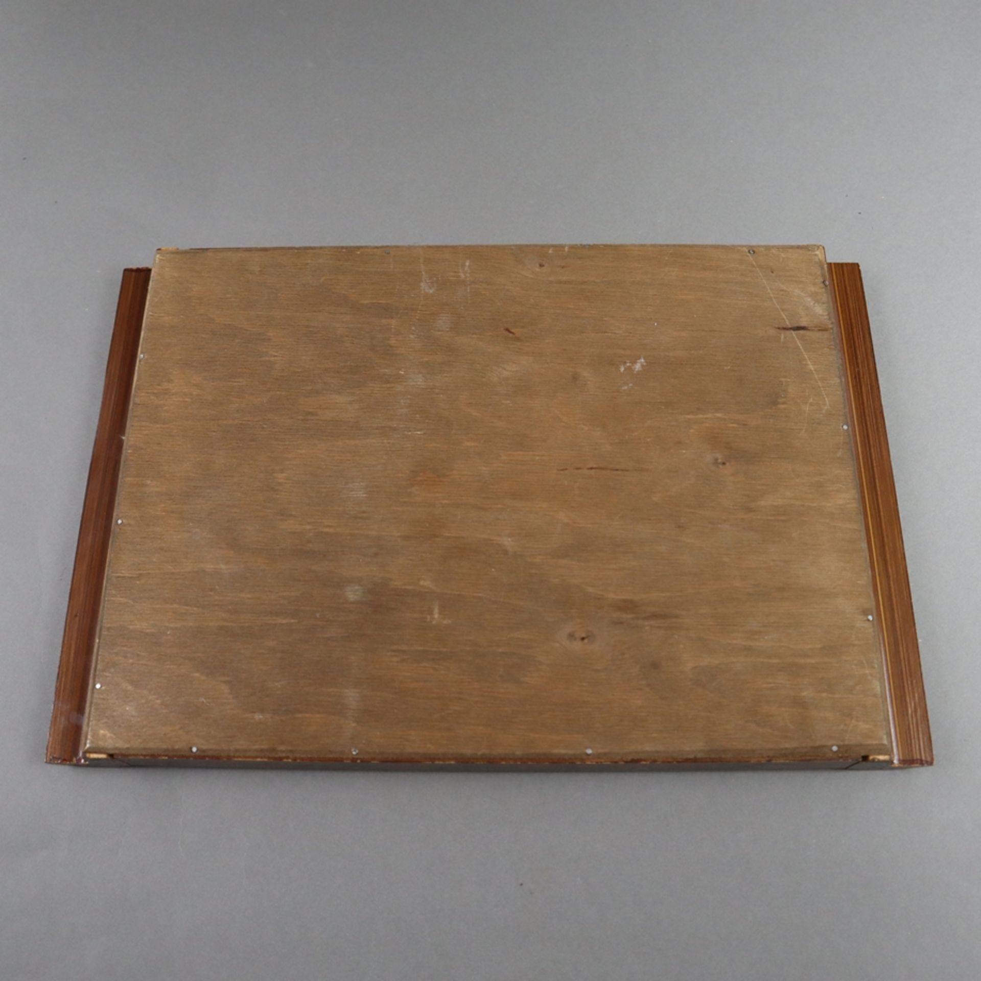 Art Déco-Serviertablett - Olivenwurzelholz, eckige Platte mit zwei seitlichen Griffen, im Spiegel g - Bild 6 aus 6