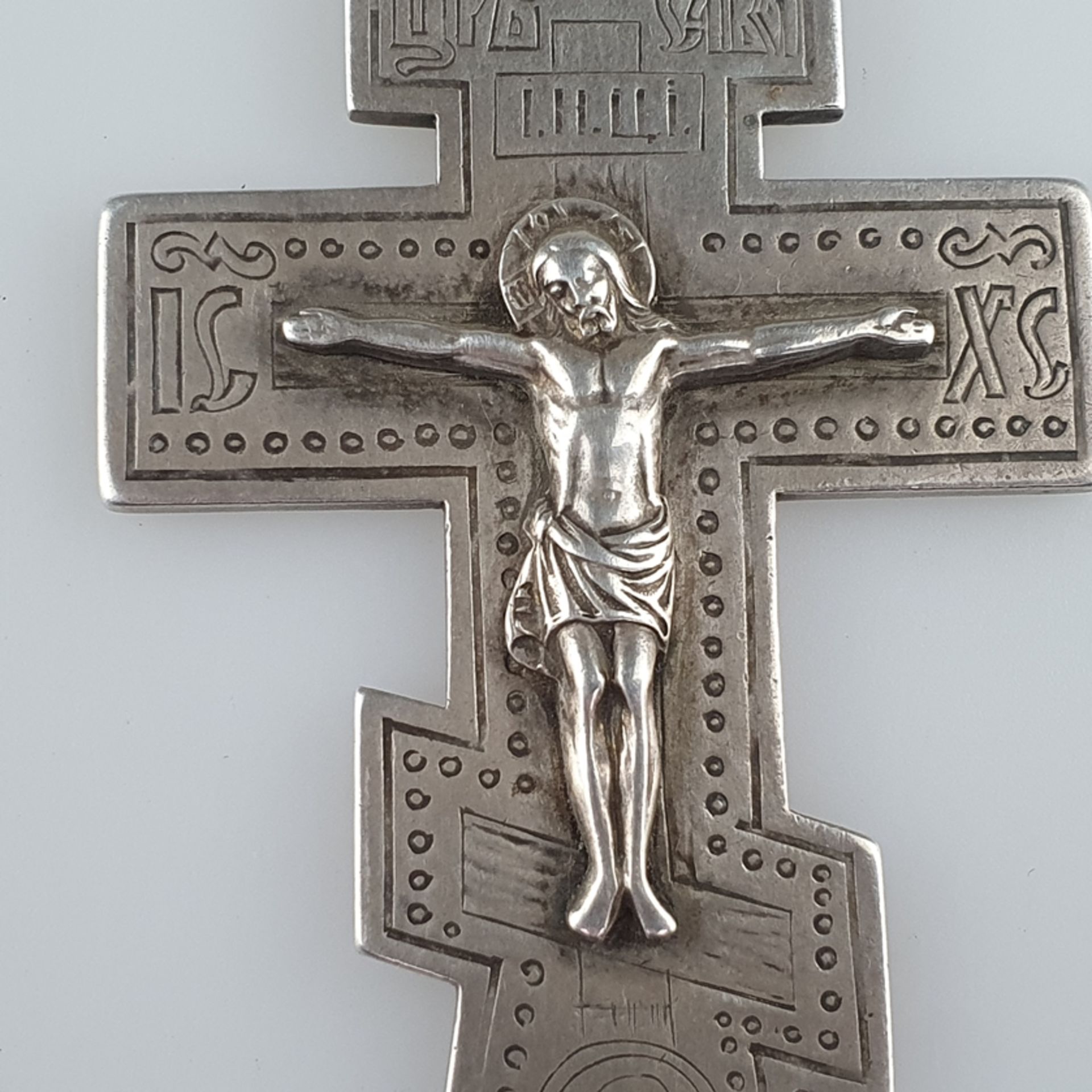 Priesterkreuz - Moskau, 1896, 84 Zolotniki Silber, gegossen und punziert, Meistermarke "SU" in kyri - Bild 2 aus 8