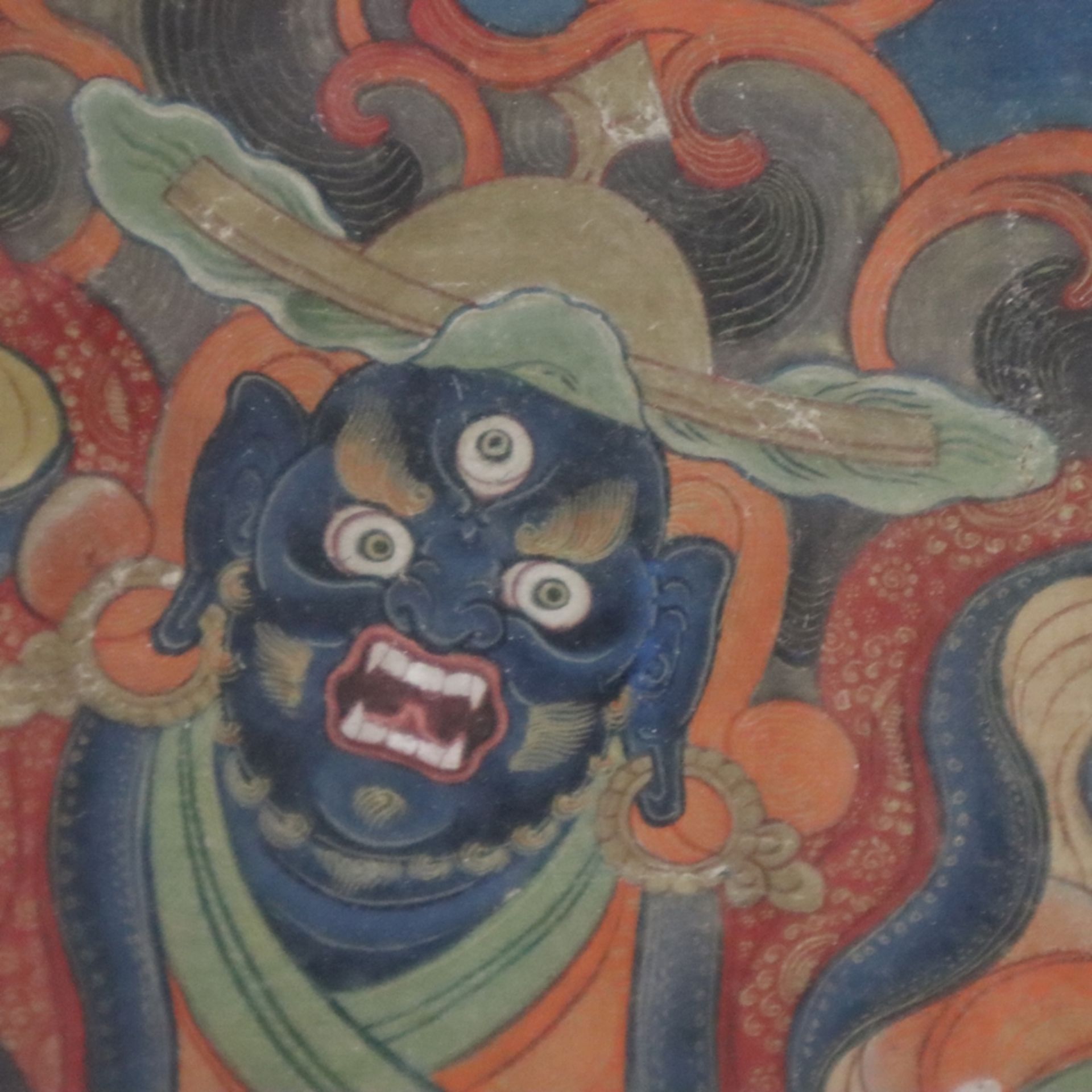 Thangka der Schutzgottheit Shingjachen (Tib. shing bya can) - Tibet 19.Jh., Nyingma und Gelug Tradi - Image 6 of 11