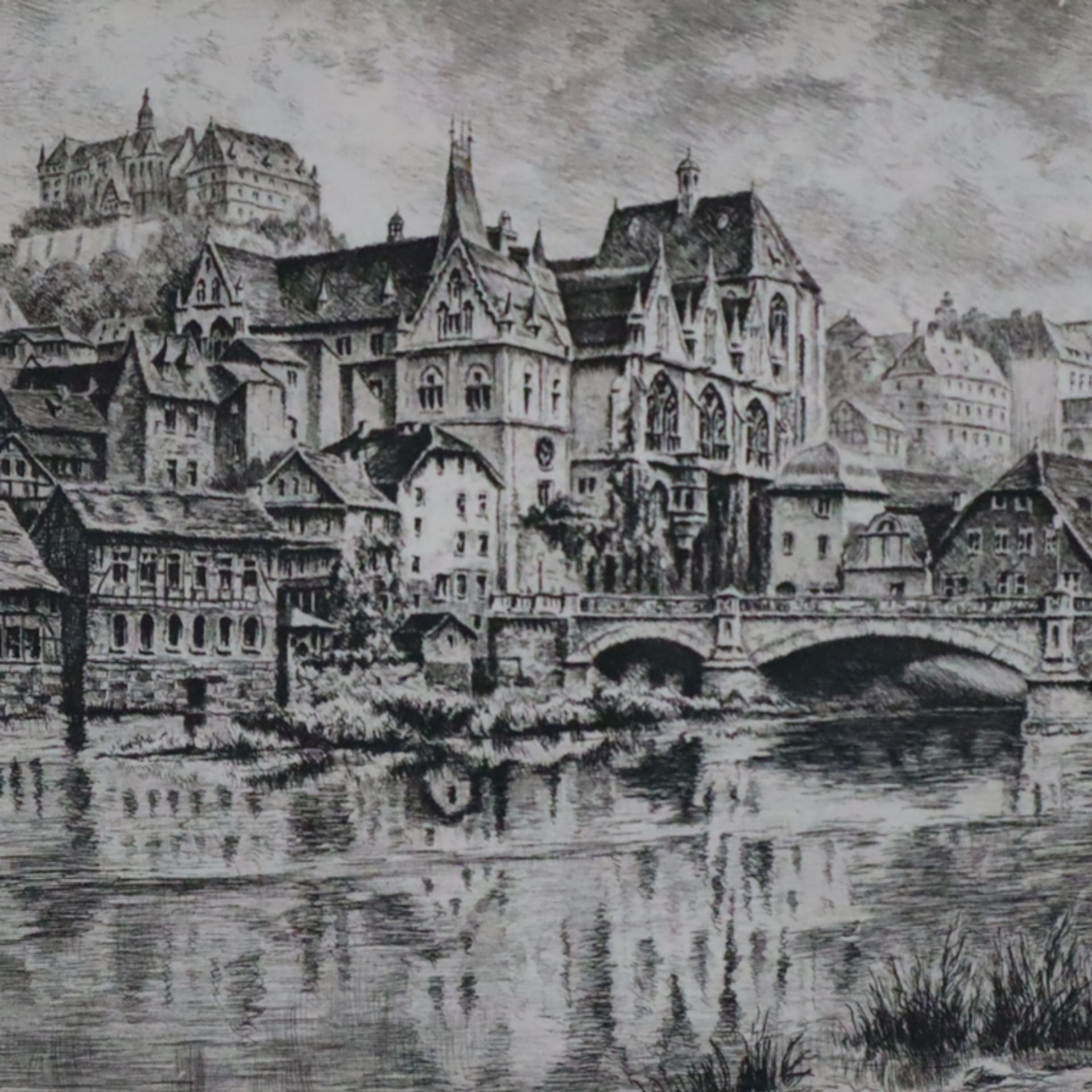 Jensen, Alfred (1859 Randers/Dän. - Hamburg 1935) - "Marburg", Radierung auf Papier, rechts unten h - Bild 3 aus 6