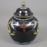 Cloisonné-Deckelvase mit Drachendekor - China, 20. Jh., Bronzelegierung, polychromes Email-Cloisonn