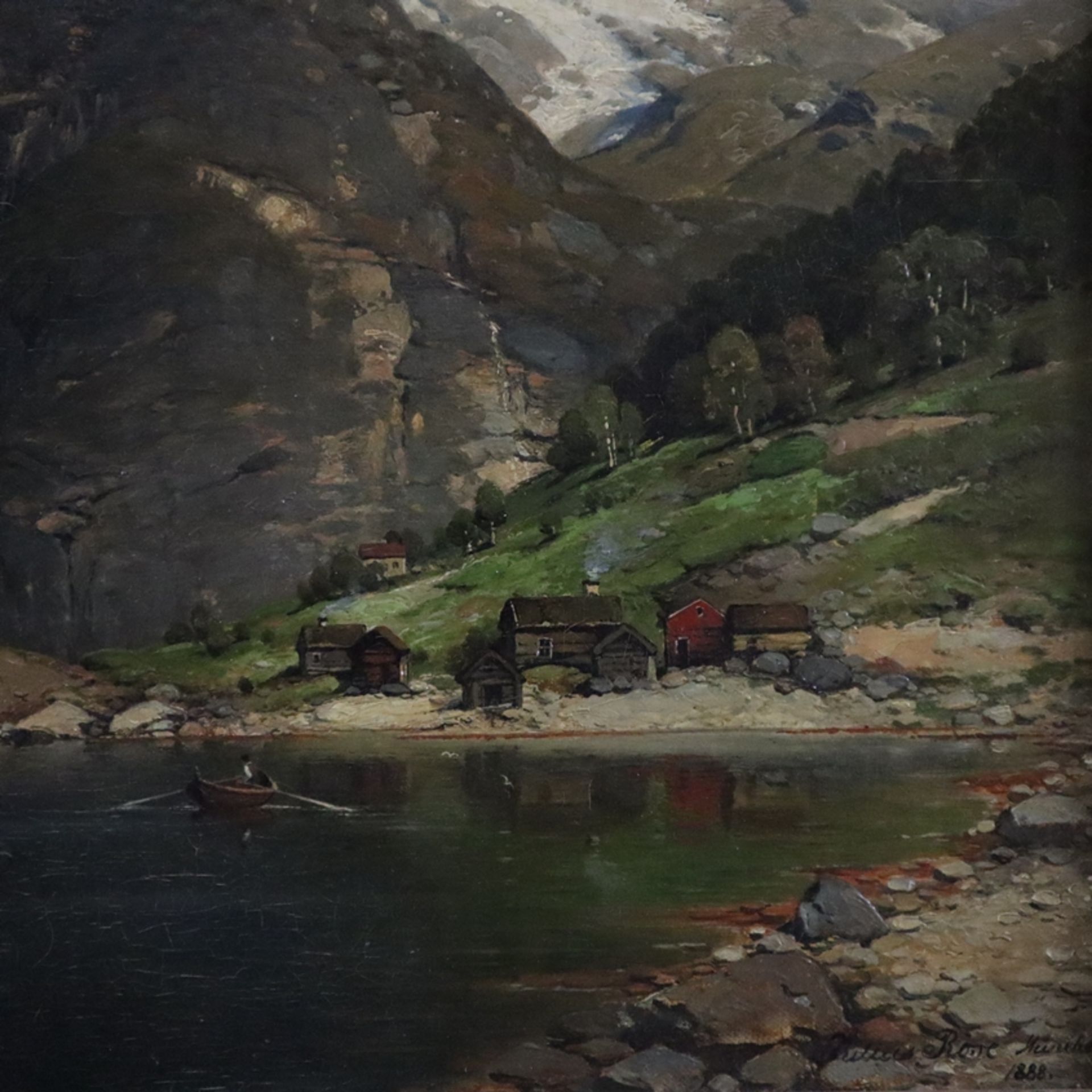 Rose, Karl Julius (1828-1911) - Fjordlandschaft, Öl auf Leinwand, signiert, ortsbezeichnet und dati - Bild 6 aus 10