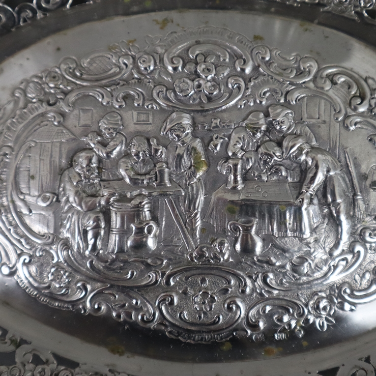 Üppig dekorierte Korbschale - deutsch, Silber 800/000, gestempelt, oval, geschweifte filigran durch - Image 3 of 10