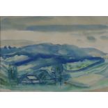 Szyszkowitz, Rudolf (1905 St. Martin bei Villach - 1976 Graz) - Hügelige Landschaft, Aquarell auf P