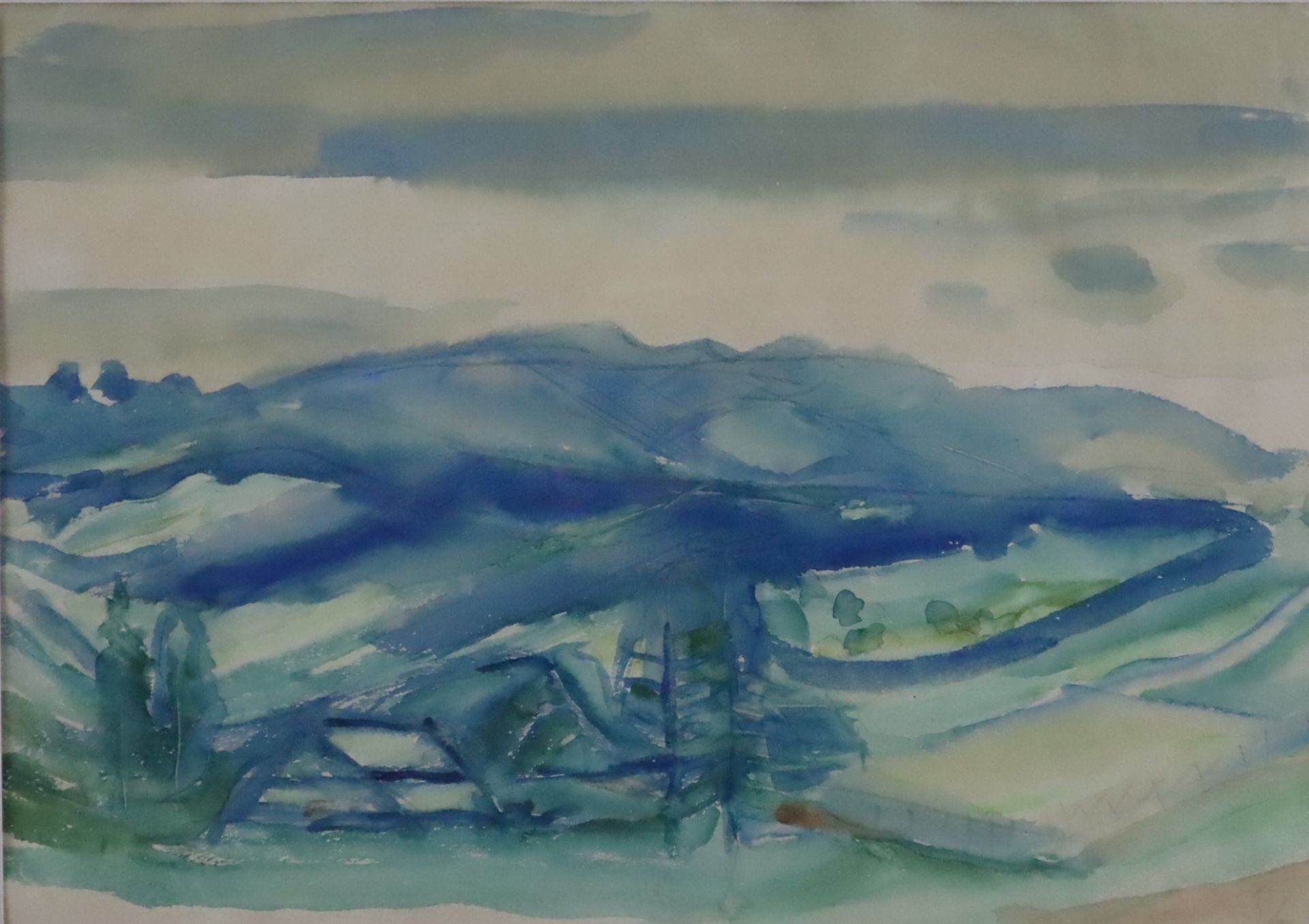 Szyszkowitz, Rudolf (1905 St. Martin bei Villach - 1976 Graz) - Hügelige Landschaft, Aquarell auf P
