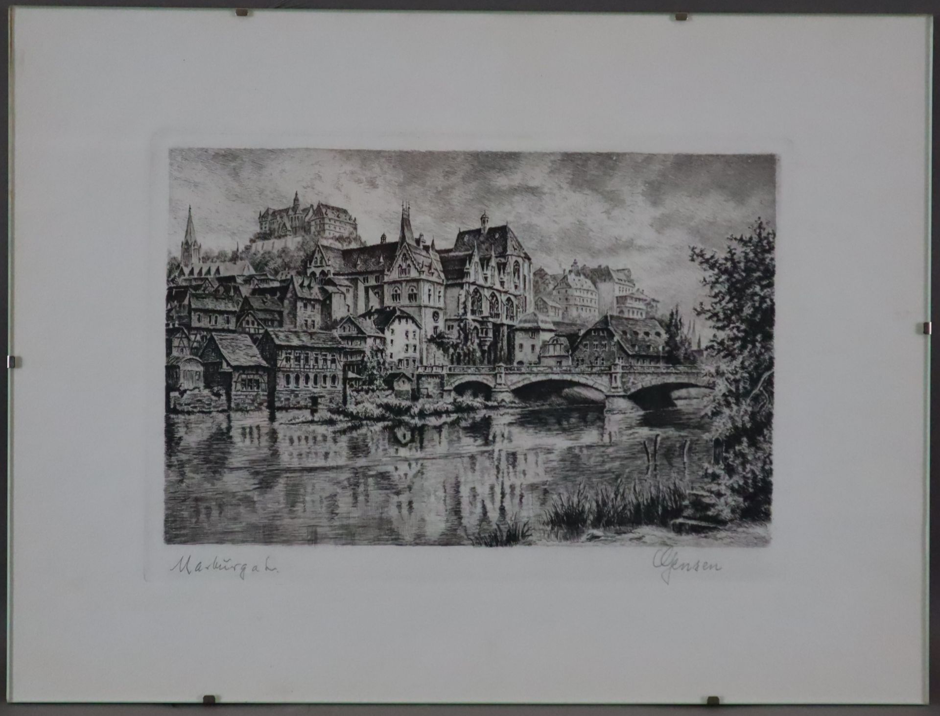 Jensen, Alfred (1859 Randers/Dän. - Hamburg 1935) - "Marburg", Radierung auf Papier, rechts unten h - Bild 2 aus 6