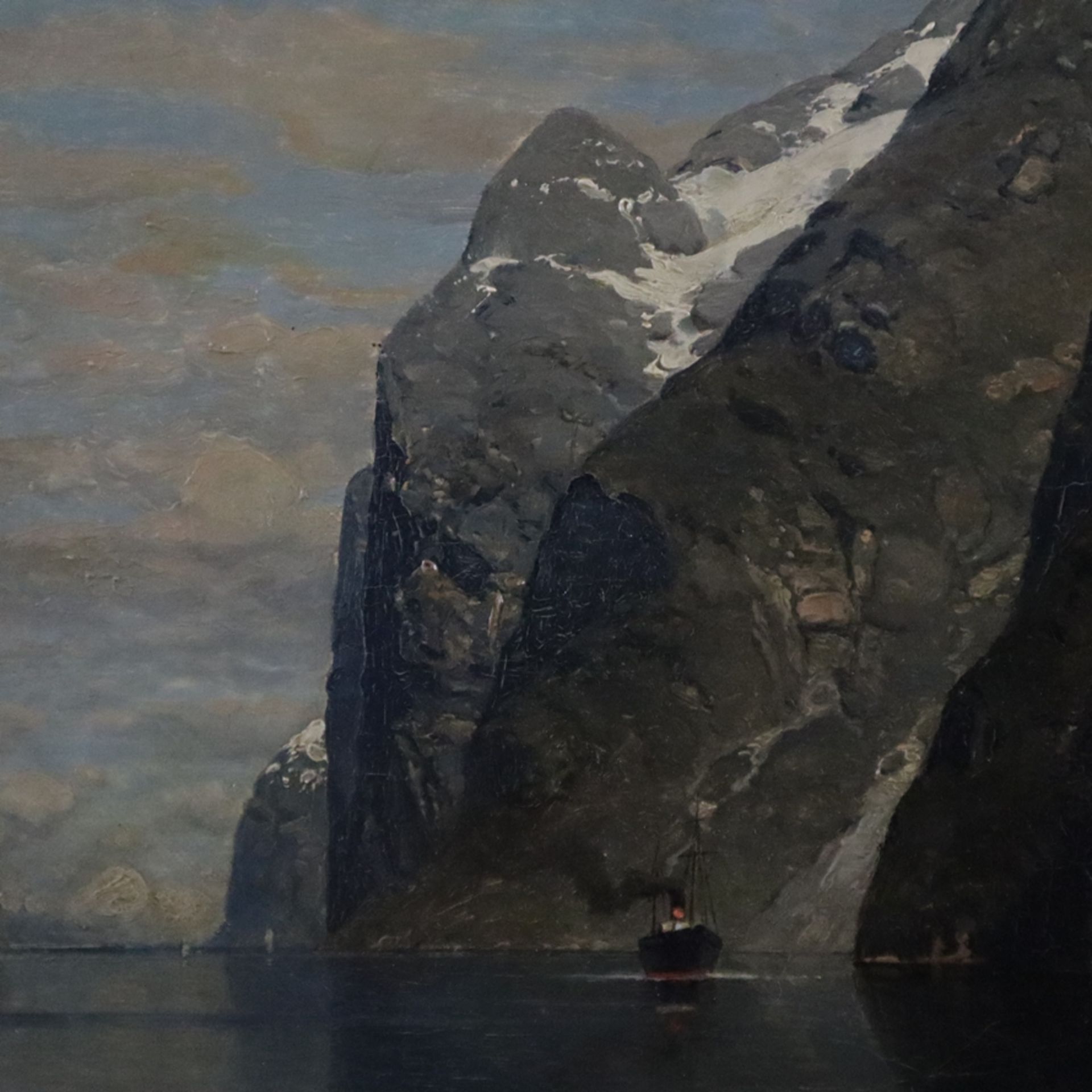 Rose, Karl Julius (1828-1911) - Fjordlandschaft, Öl auf Leinwand, signiert, ortsbezeichnet und dati - Bild 5 aus 10