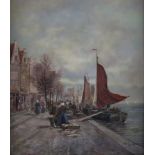 Wagner, O. - 2.Hälfte 20.Jh.- Amsterdamer Hafenszene mit Fischmarkt, Öl auf Leinwand, rechts unten