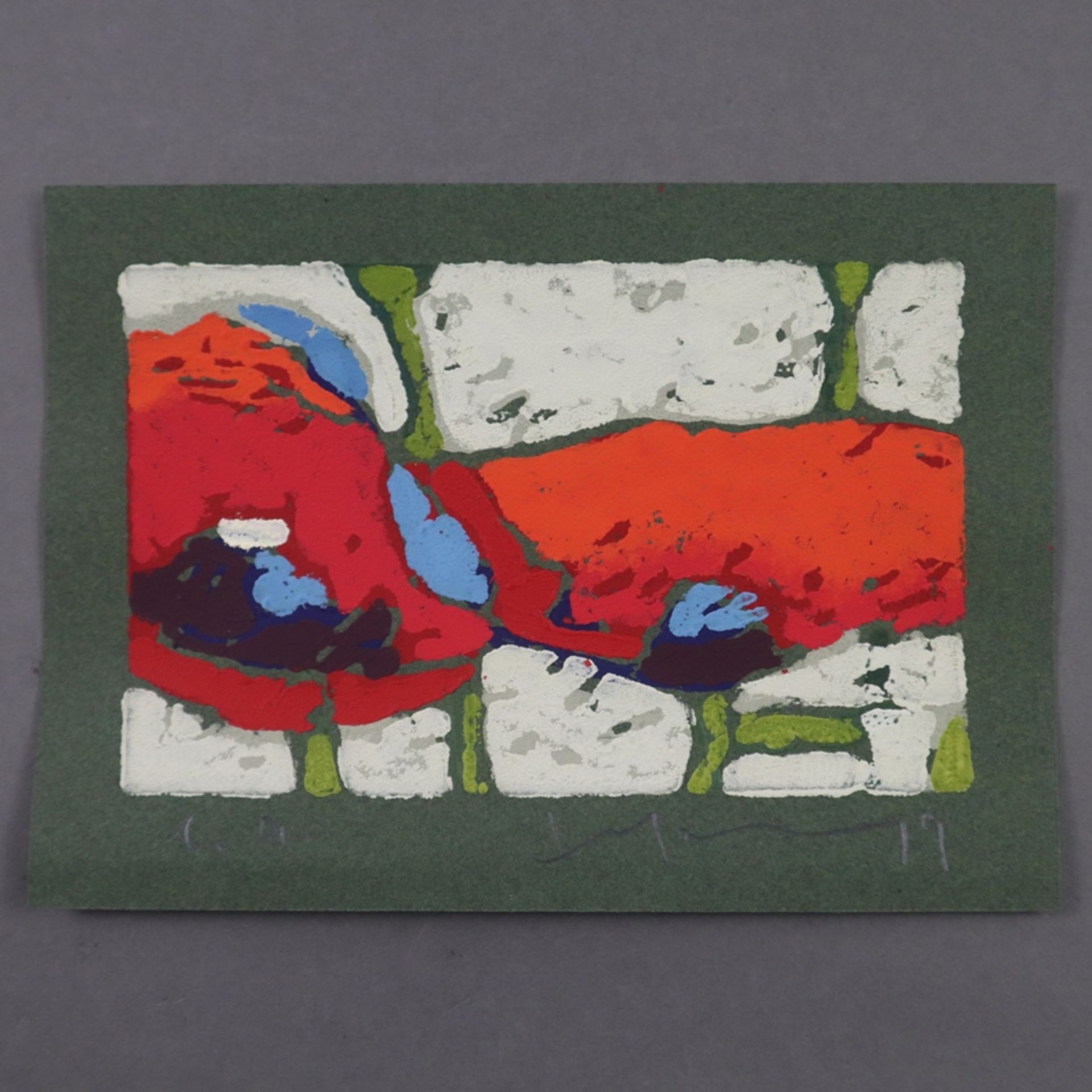Fußmann, Klaus (*1938 Velbert) - Drei Blumenkompositionen, Farblinolschnitte auf blauem bzw. grünem - Bild 4 aus 8