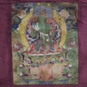 Thangka mit Vajrasattva im Zentrum - Tibet / Nepal, Tempera auf Leinwand, der Yidam Vajrasattva sit