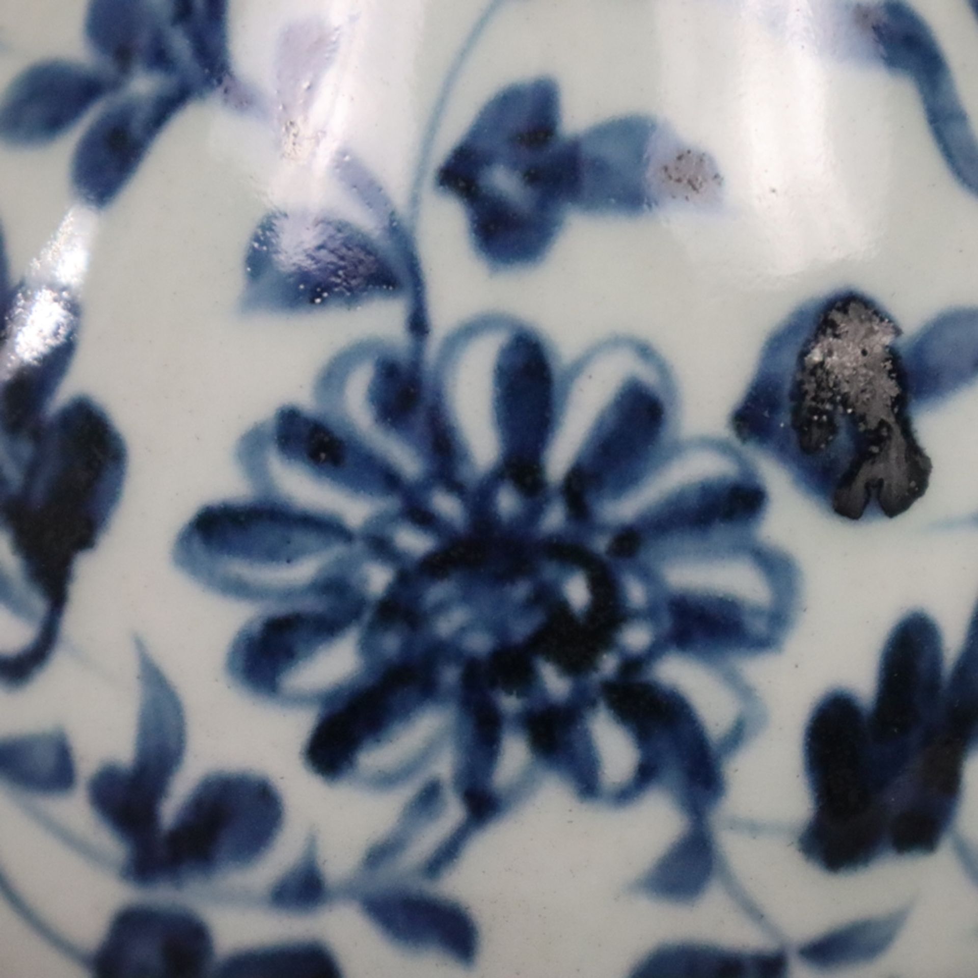 Blau-Weiß Flaschenvase - China, Qing-Dynastie, umlaufend unterglasurblauer Dekor mit Phönix-Motiven - Bild 6 aus 10