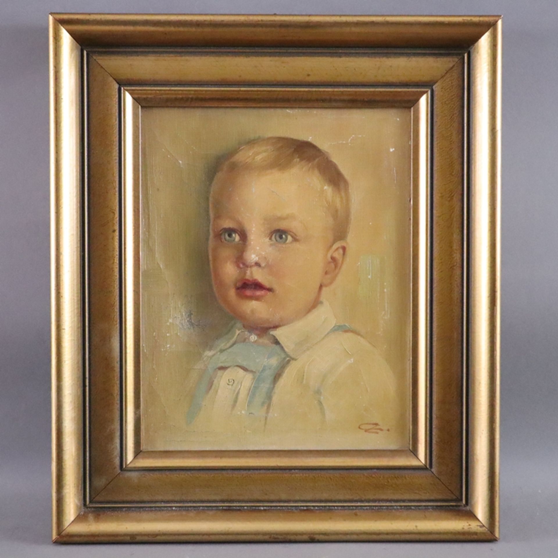 Monogrammist/in "CZ" ( 1. H. 20. Jh.) - Ausdrucksvolles Portrait eines kleinen Jungen, Öl auf Leinw - Bild 2 aus 9