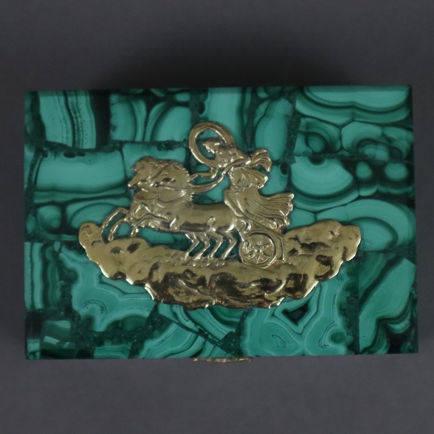 Malachit-Deckelschatulle - Malachit mit sehr schöner Maserung und Silber, vergoldet, rechteckiger K - Image 2 of 4