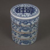 Stapeldose - China, 19./20.Jh., Porzellan, zylindrischer Korpus aus vier Schalen, umlaufend floralo