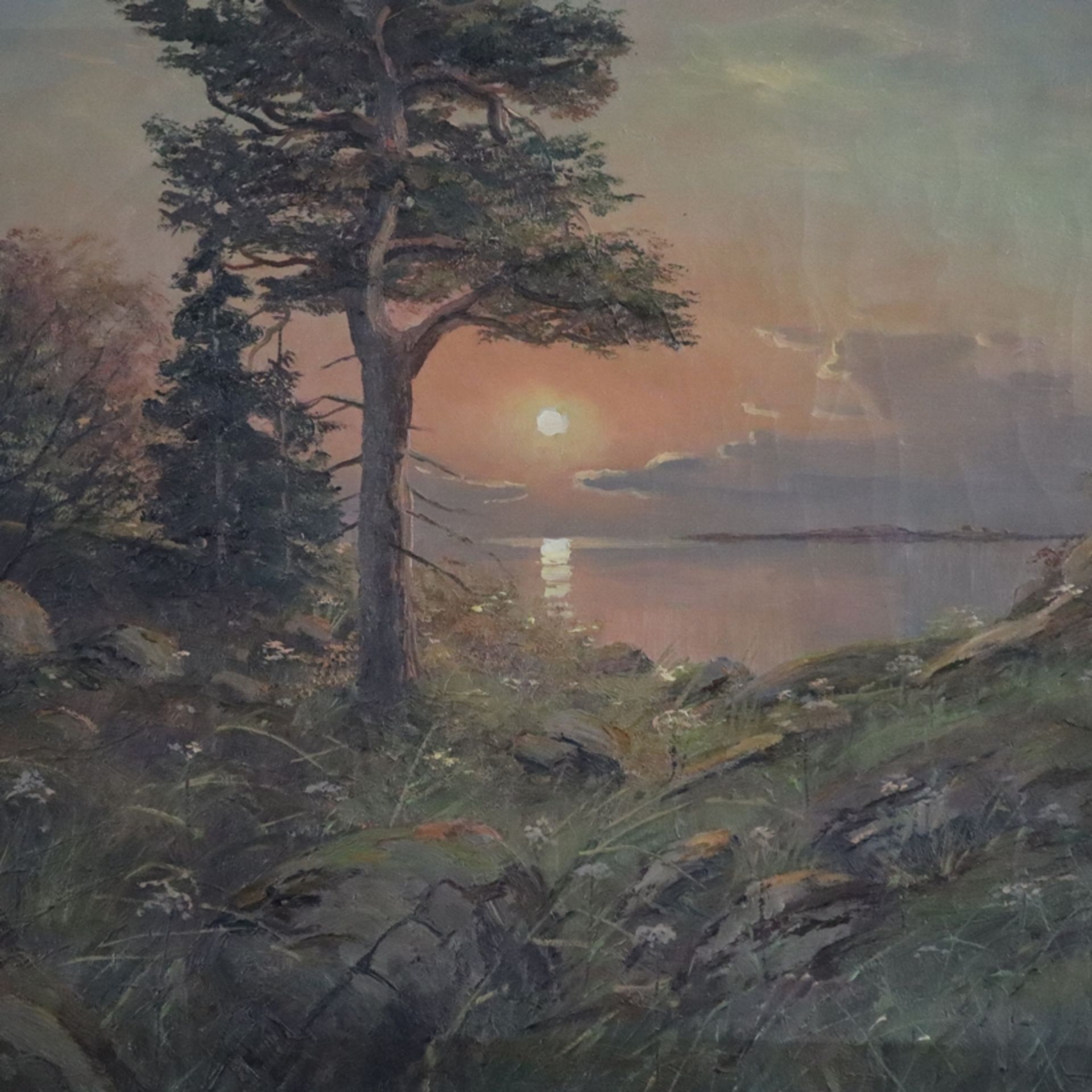 Berthils, Birger (1891-1967) - Küstenlandschaft bei Sonnenuntergang, Öl auf Leinwand, unten rechts  - Bild 3 aus 10