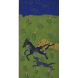 Persische Buchmalerei - illuminierte Seite aus einer Handschrift mit Jagdszene in Deckfarbenmalerei