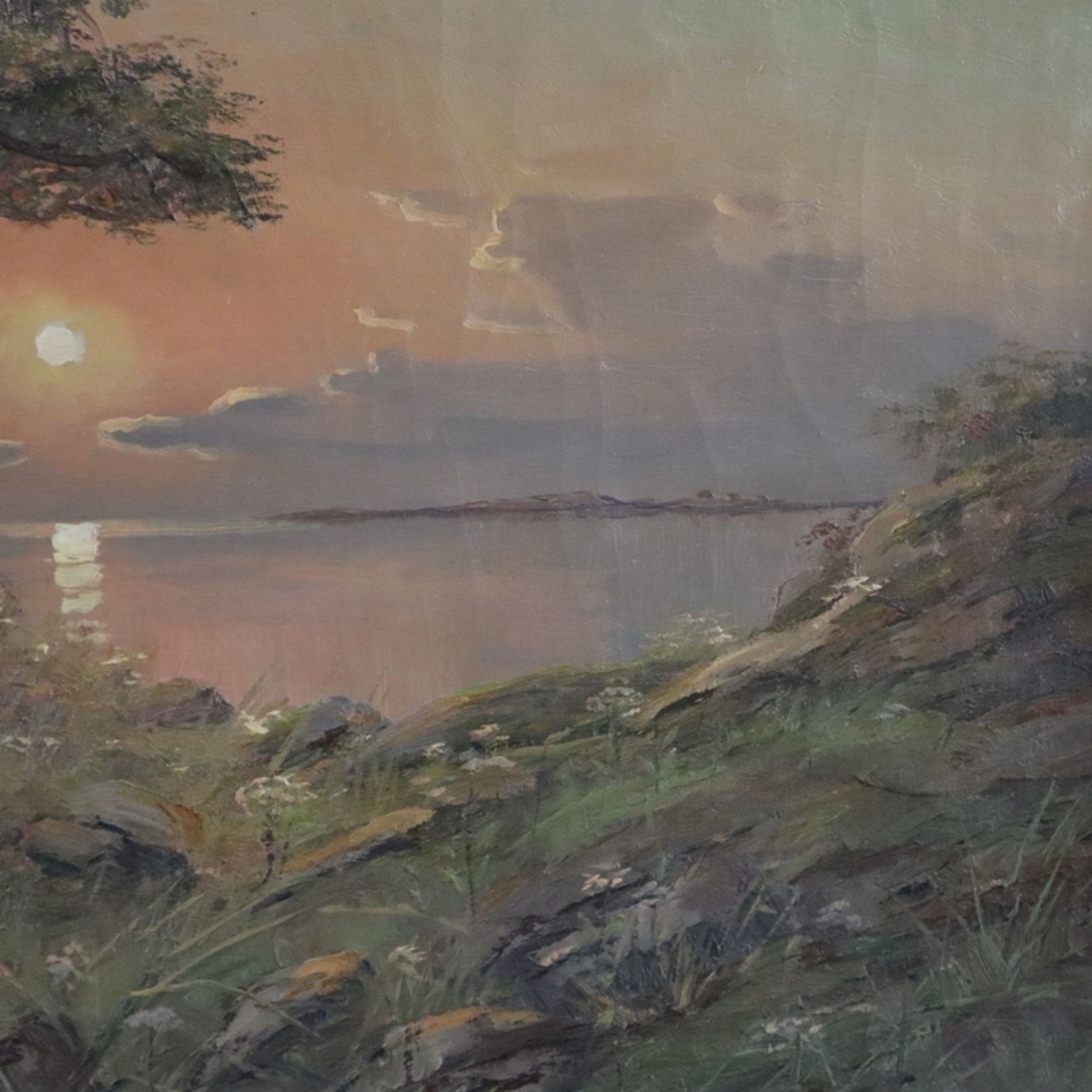 Berthils, Birger (1891-1967) - Küstenlandschaft bei Sonnenuntergang, Öl auf Leinwand, unten rechts  - Bild 4 aus 10