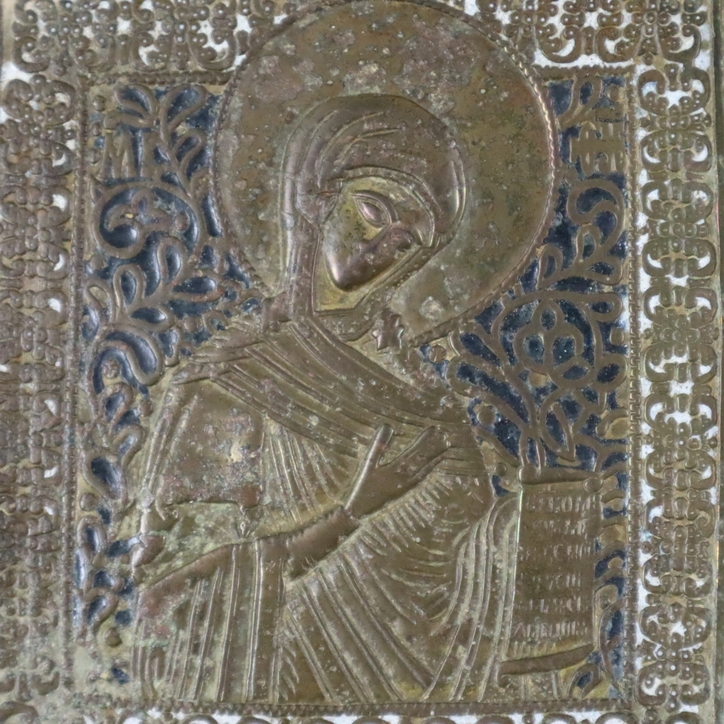 Deesis-Reiseikone - Russland, 19.Jh., Bronzelegierung, teils schwarz und weiß emailliert, Triptycho - Image 4 of 8
