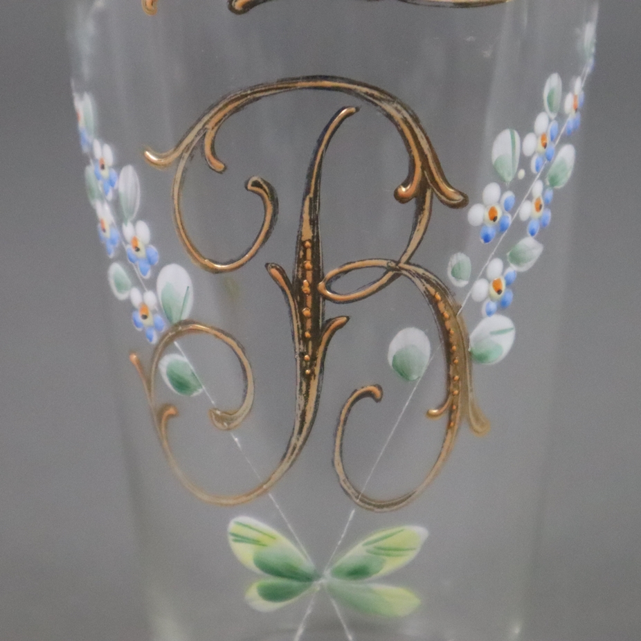 Erinnerungsglas - farblos, leicht ansteigende Wandung, schauseitig Initiale "B" in Gold sowie zwei - Image 2 of 5