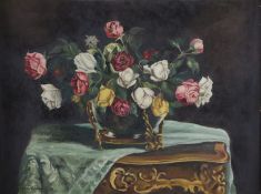 Kassai, Vidor (1840 Dala/Serbien - 1928 Vác/Ungarn) - Rosenbouquet auf einem halb zugedeckten Tisch