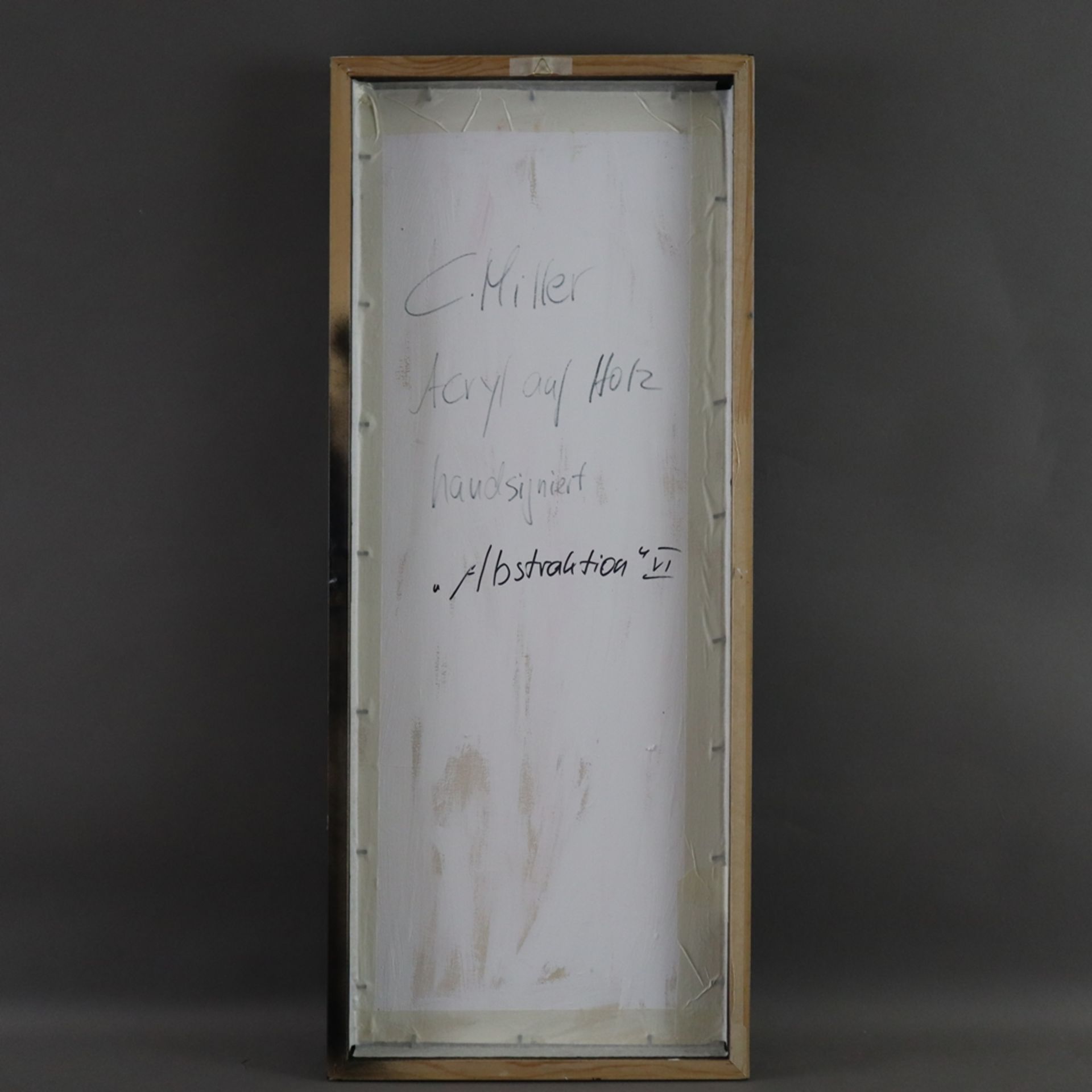 Miller, C. - "Abstraktion VI", Acryl auf Holz, unten links signiert "C. Miller", ca. 78 x 30, schwa - Bild 6 aus 6