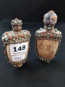 2 ANTIQUE ORIENTAL SILVER AND IVORY SCENT BOTTLES