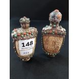 2 ANTIQUE ORIENTAL SILVER AND IVORY SCENT BOTTLES